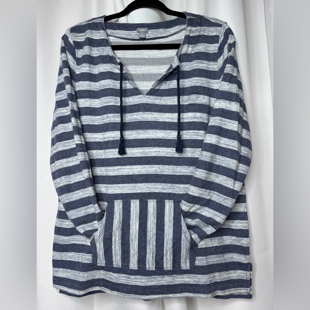 Aerie Navy and White Striped V-Neck Sweater Lg